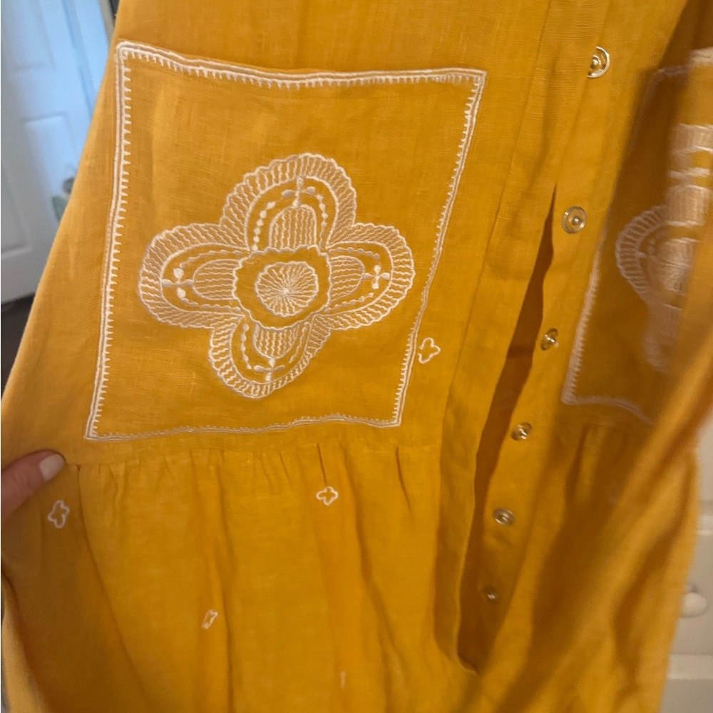 ASHA Mango Colored button up, tie waist dress - Picture 4 of 5